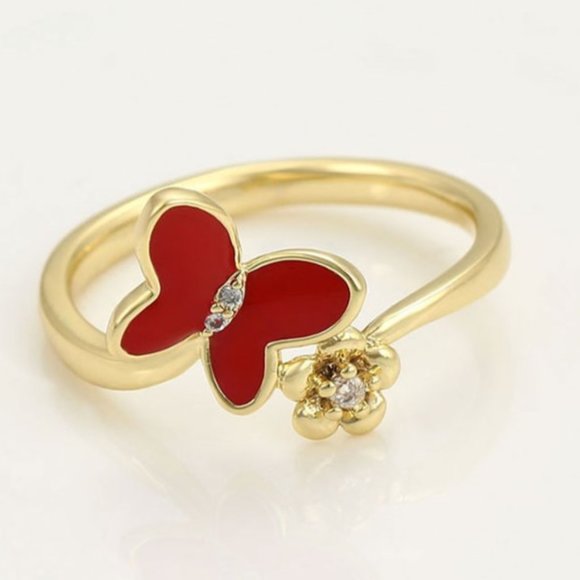 Butterfly Gold Plated color Earring & Ring Set with Black Velvet Pouch - Picture 3 of 7